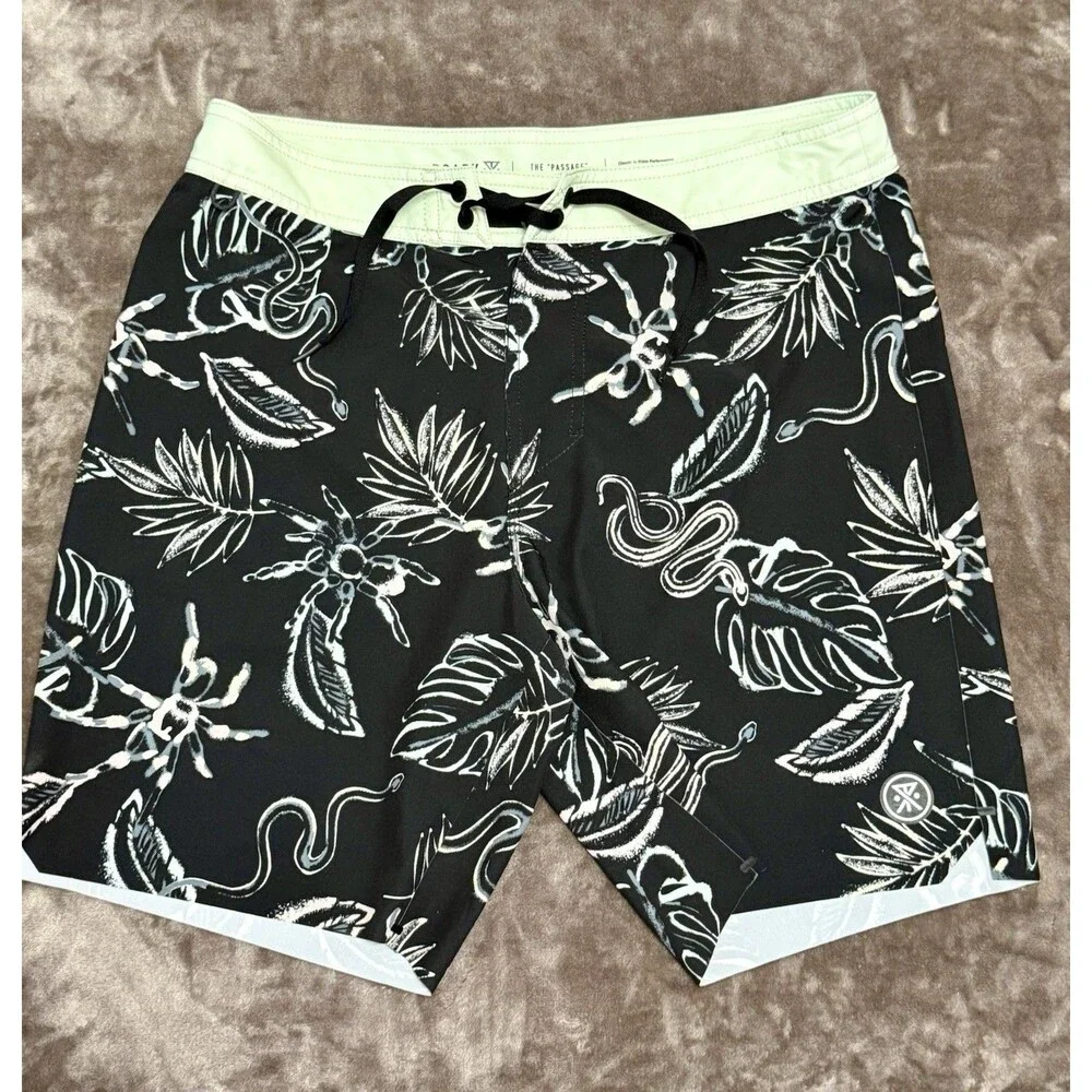 Roark The Passage Boardshorts 31 Tarantula Snake Zip Pocket Surf Swim Trunks